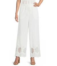 Current Air Coordinating Cotton Eyelet Lace Scalloped Hem Wide Leg Pants