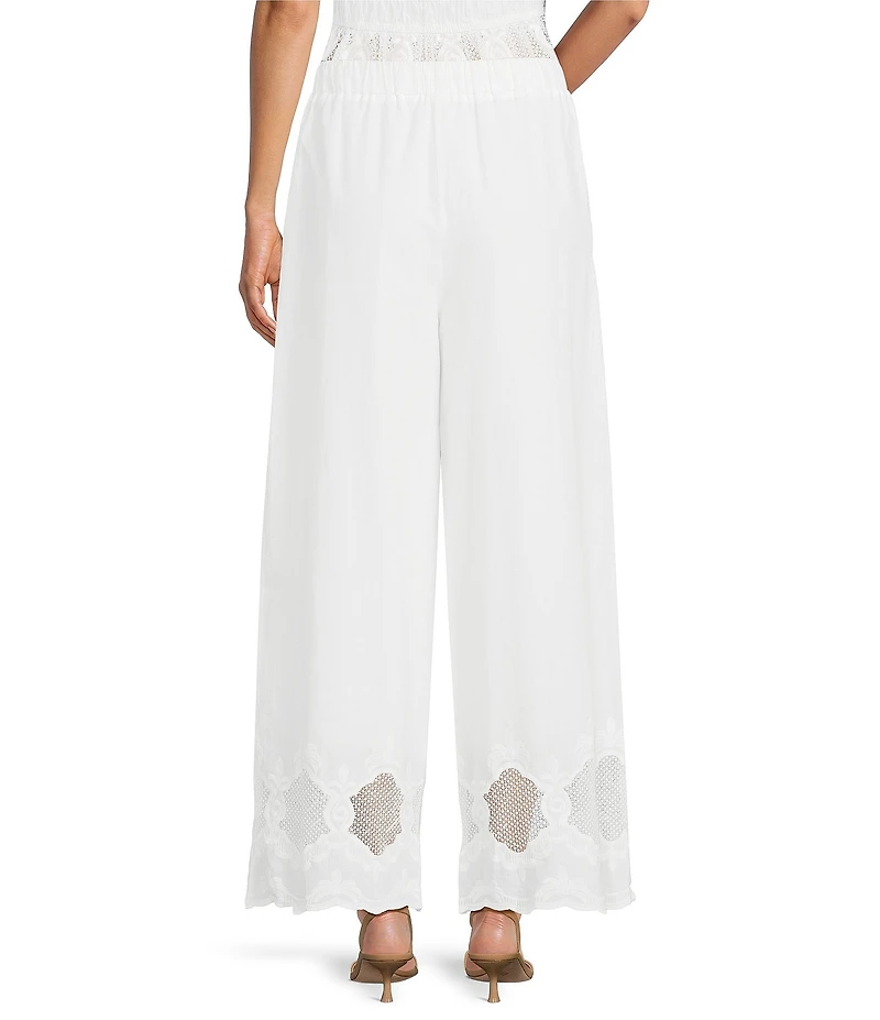 Current Air Coordinating Cotton Eyelet Lace Scalloped Hem Wide Leg Pants