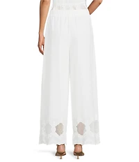 Current Air Coordinating Cotton Eyelet Lace Scalloped Hem Wide Leg Pants