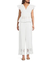 Current Air Coordinating Cotton Eyelet Lace Scalloped Hem Wide Leg Pants
