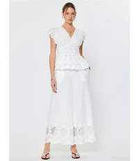 Current Air Coordinating Cotton Eyelet Lace Scalloped Hem Wide Leg Pants