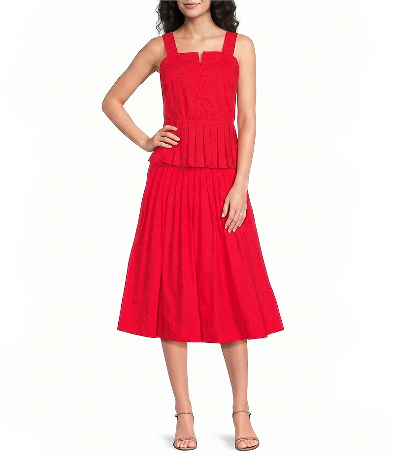 Current Air Coordinating Cotton Poplin Pintuck A-Line Midi Skirt
