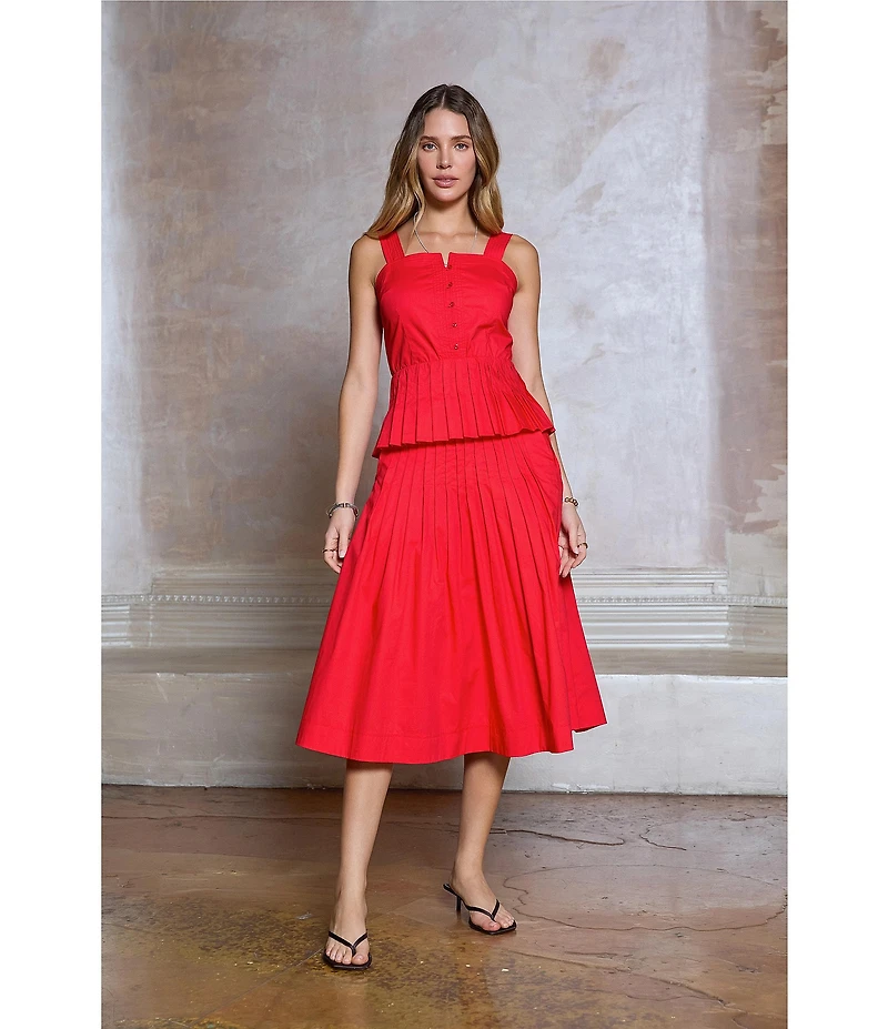 Current Air Coordinating Cotton Poplin Pintuck A-Line Midi Skirt
