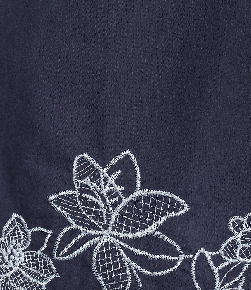 Current Air Coordinating Cotton Ruffle Stand Collar Long Sleeve Embroidered Scalloped Hem Blouse