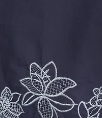 Current Air Coordinating Cotton Ruffle Stand Collar Long Sleeve Embroidered Scalloped Hem Blouse