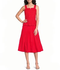 Current Air Coordinating Cotton Square Neck Sleeveless Peplum Tank Top