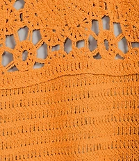 Current Air Coordinating Crochet Collared Elbow Sleeve Button Front Shirt