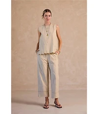 Current Air Coordinating Embroidered Cotton Poplin Crew Neck Sleeveless Scalloped Hem Top