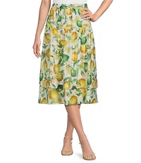 Current Air Coordinating Lemon Print Pull-On A-Line Midi Skirt