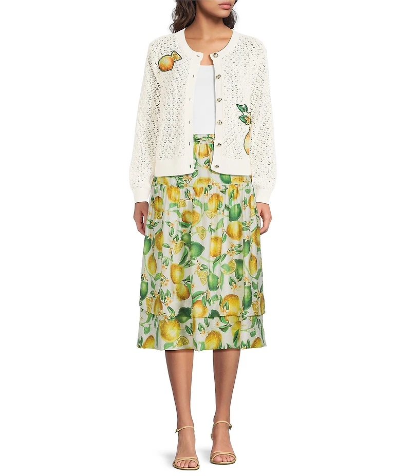 Current Air Coordinating Lemon Print Pull-On A-Line Midi Skirt