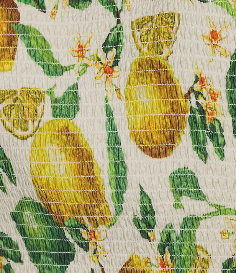 Current Air Coordinating Lemon Print Ruffle Neck Elbow Sleeve Smocked Top