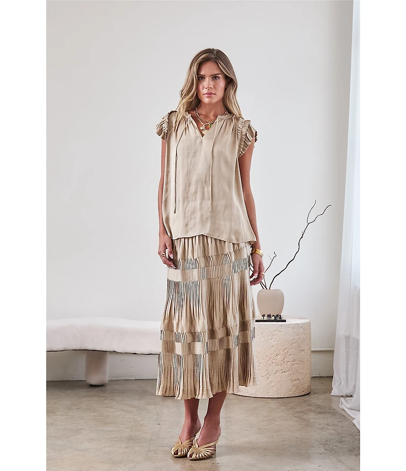 Current Air Coordinating Novelty Tiered Pleated Midi Skirt
