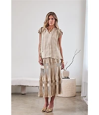 Current Air Coordinating Novelty Tiered Pleated Midi Skirt