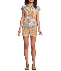 Current Air Coordinating Patchwork High Waisted Linen Blend Pull-On Shorts