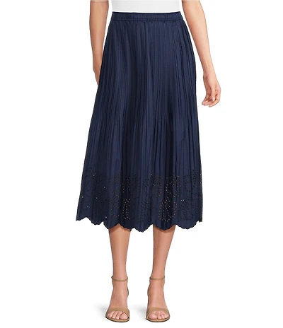 Current Air Coordinating Pleated Eyelet Poplin Midi Skirt