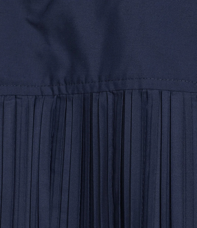 Current Air Coordinating Pleated Eyelet Round Keyhole Neck Short Sleeve Top