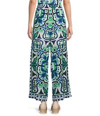 Current Air Coordinating Printed Flat Front Smocked Waist Wide Leg Pull-On Pants
