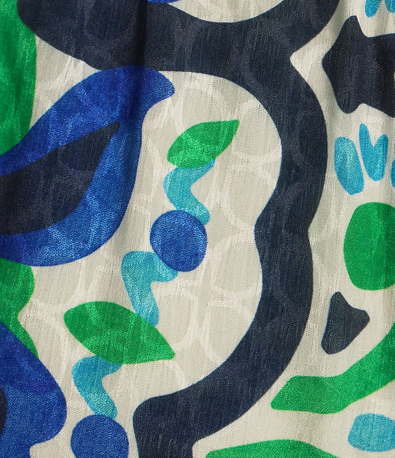 Current Air Coordinating Printed Flat Front Smocked Waist Wide Leg Pull-On Pants