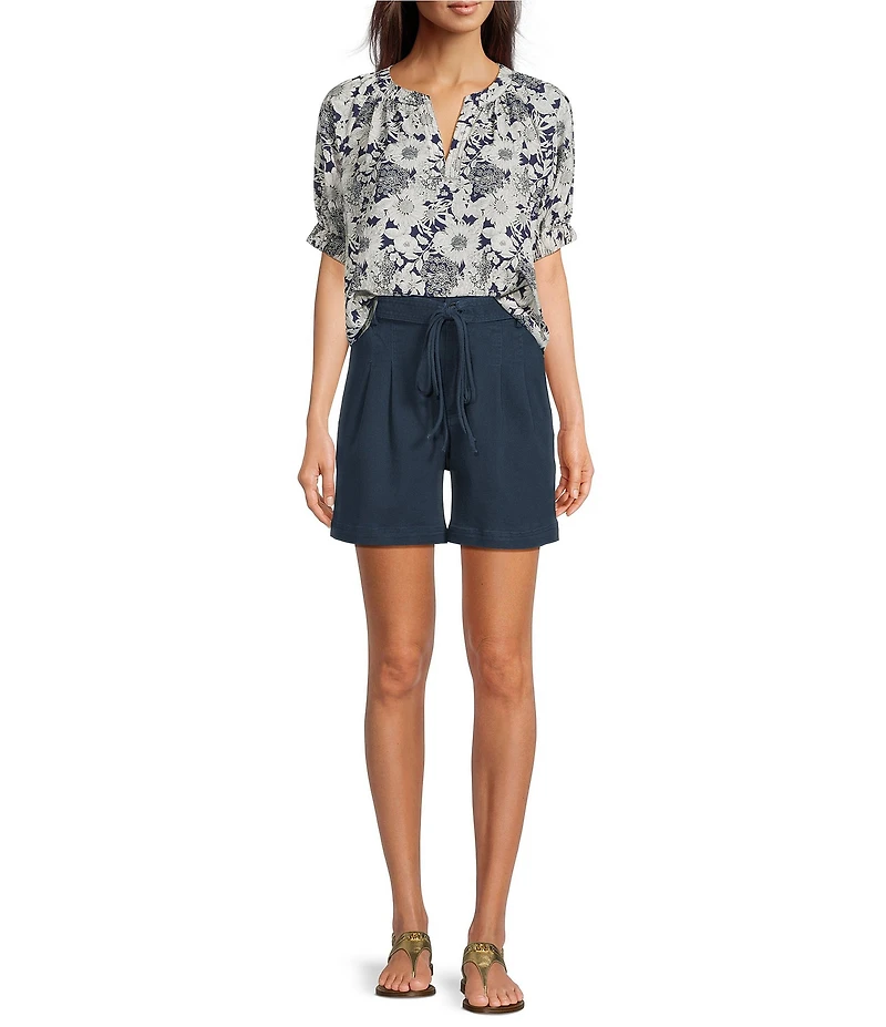 Current Air Cotton Blend Belted Tie Waist Pleated Shorts