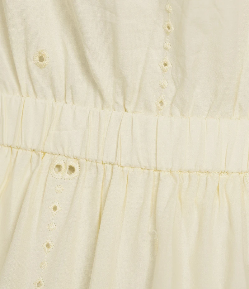 Current Air Cotton Eyelet Scalloped V-Neck Short Sleeve Tiered Fit & Flare Midi Dress