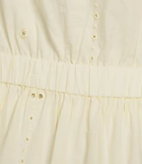 Current Air Cotton Eyelet Scalloped V-Neck Short Sleeve Tiered Fit & Flare Midi Dress