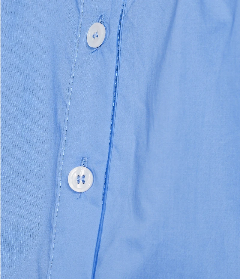 Current Air Cotton Poplin Lace Yoke Point Collar Puff Sleeve Button Front Shirt