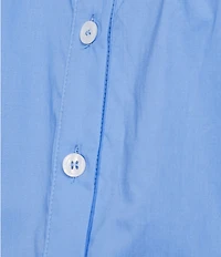 Current Air Cotton Poplin Lace Yoke Point Collar Puff Sleeve Button Front Shirt
