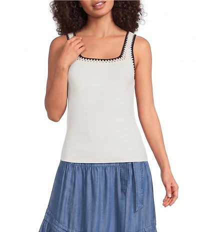 Current Air Crochet Trim Square Neck Sleeveless Tank Top