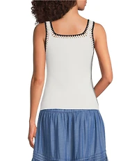Current Air Crochet Trim Square Neck Sleeveless Tank Top
