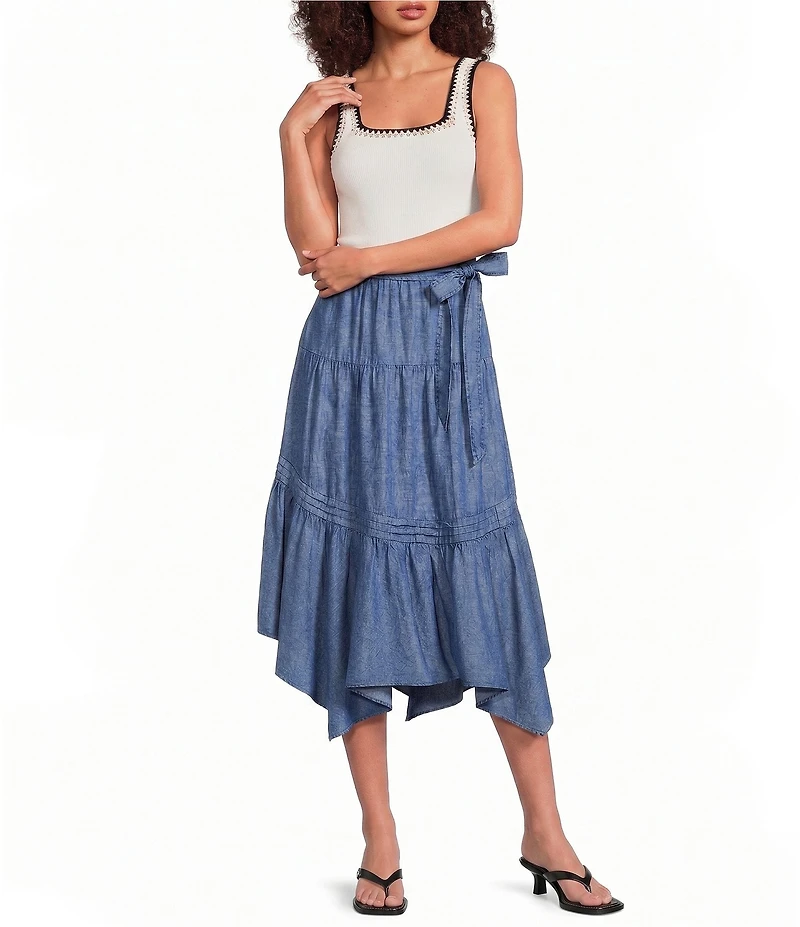 Current Air Crochet Trim Square Neck Sleeveless Tank Top