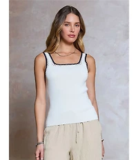 Current Air Crochet Trim Square Neck Sleeveless Tank Top