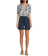 Current Air Daisy Floral Split Neck Elbow Sleeve Blouse