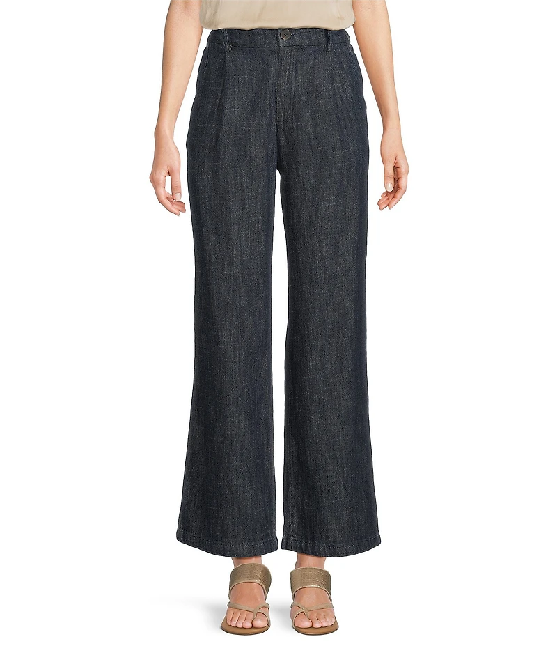 Current Air Dark Indigo Cotton Pleated Wide Leg Pants