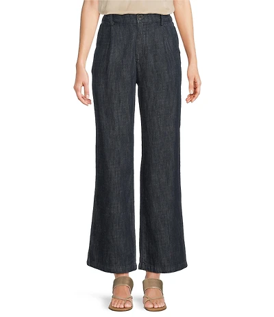 Current Air Dark Indigo Cotton Pleated Wide Leg Pants