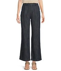 Current Air Dark Indigo Cotton Pleated Wide Leg Pants