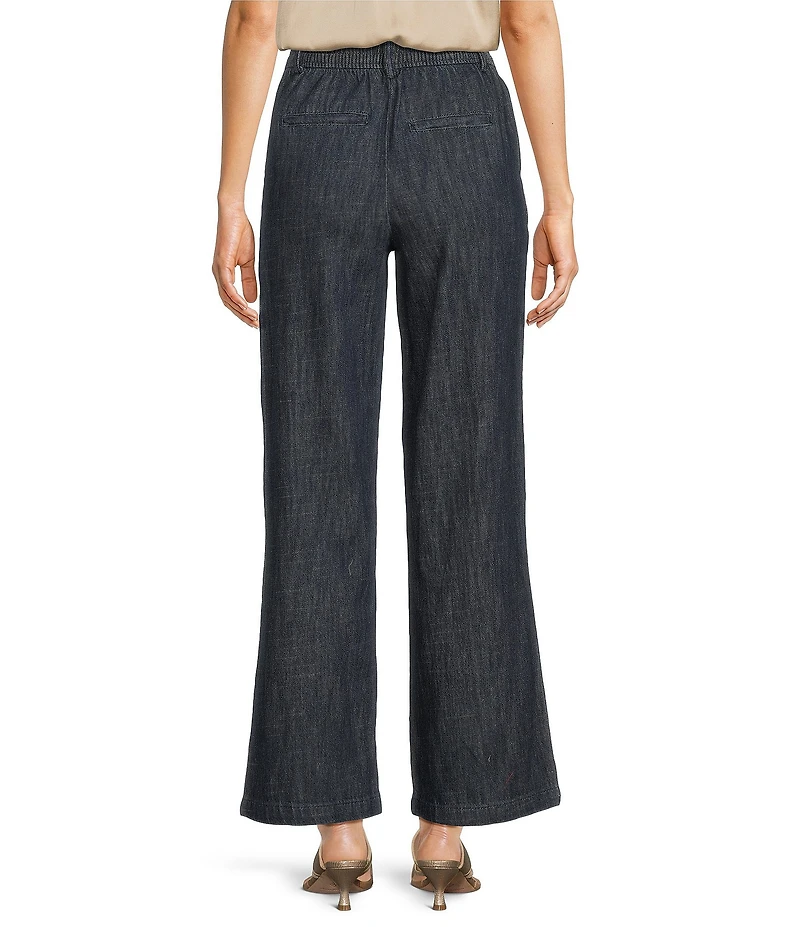 Current Air Dark Indigo Cotton Pleated Wide Leg Pants