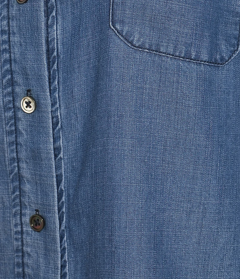 Current Air Coordinating Denim Point Collar Cap Sleeves Relaxed Fit Button Front Shirt