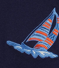 Current Air Embroidered Nautical Icons Round Neck Long Sleeve Button Front Cardigan