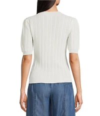 Current Air Eyelet Crochet Round Neck Elbow Length Sleeve Knit Sweater