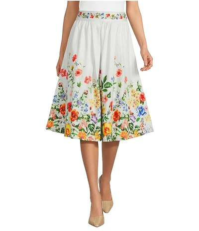 Current Air Coordinating Floral Cotton Satin A-Line Midi Skirt