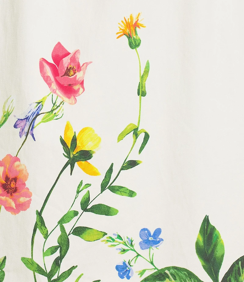 Current Air Floral Cotton Satin Point Collar 3/4 Sleeve Button Front A-Line Midi Dress