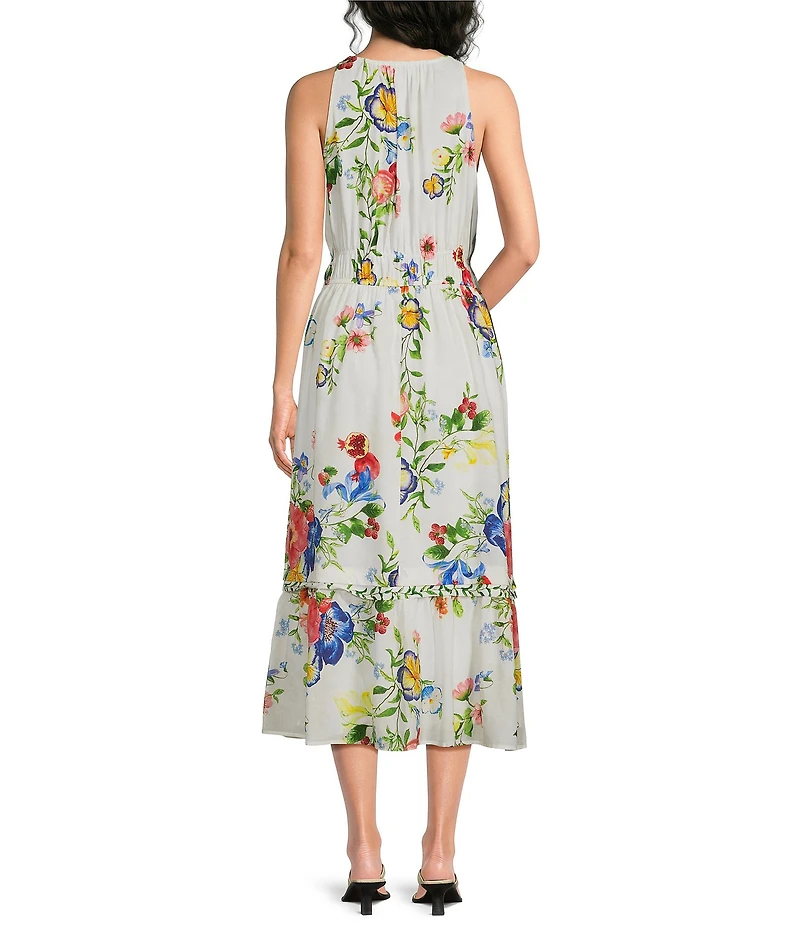 Current Air Floral Crew Neck Sleeveless A-Line Midi Dress