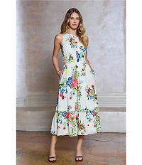 Current Air Floral Crew Neck Sleeveless A-Line Midi Dress