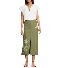 Current Air Floral Embroidered Column Midi Skirt