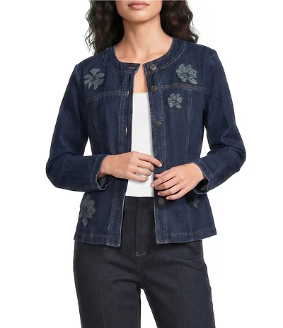 Current Air Floral Embroidered Denim Jacket