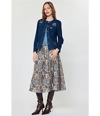 Current Air Floral Embroidered Denim Jacket