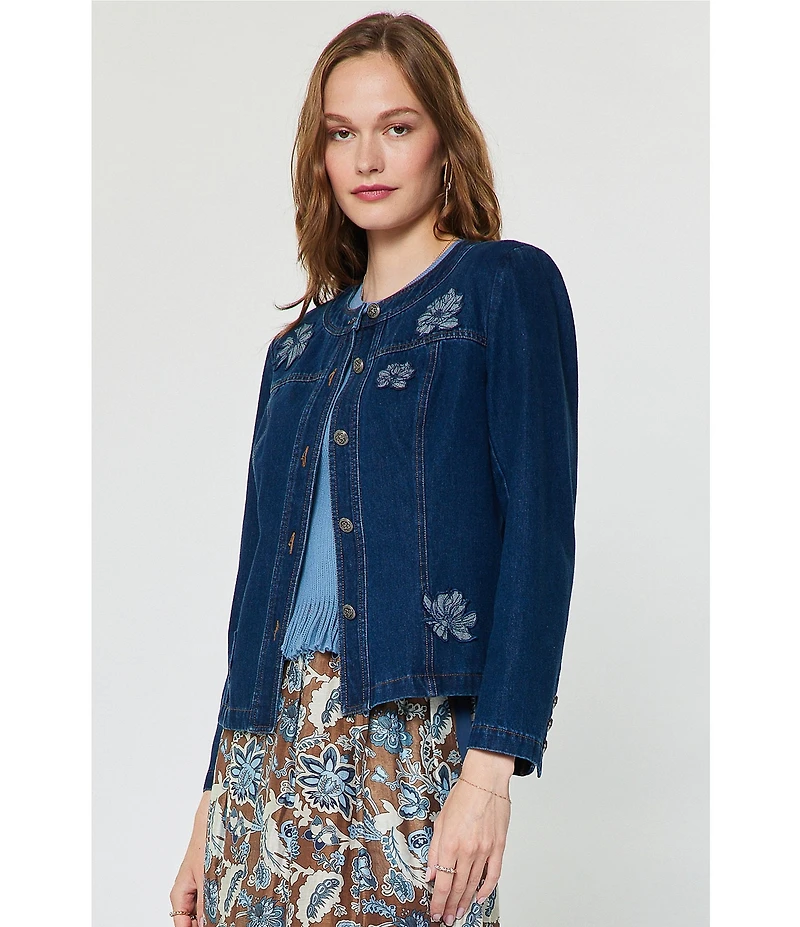 Current Air Floral Embroidered Denim Jacket