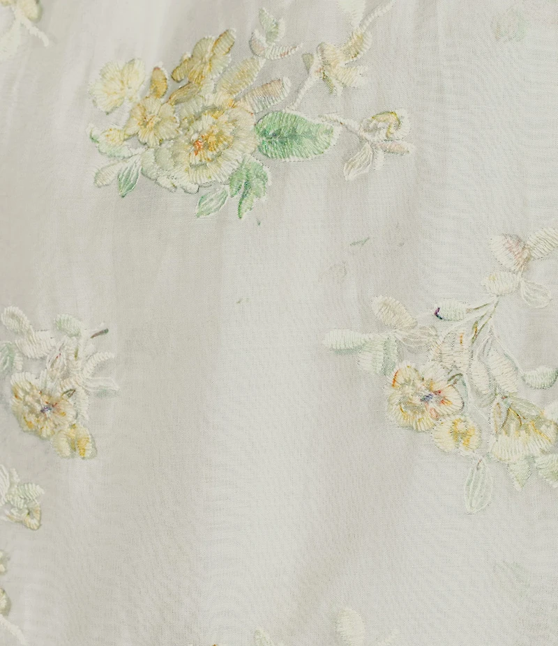 Current Air Floral Embroidered Ruffle Split Neck Short Sleeve Blouse