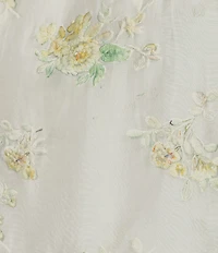 Current Air Floral Embroidered Ruffle Split Neck Short Sleeve Blouse