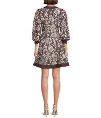 Current Air Floral Motif 3/4 Puff Sleeve A-Line Dress